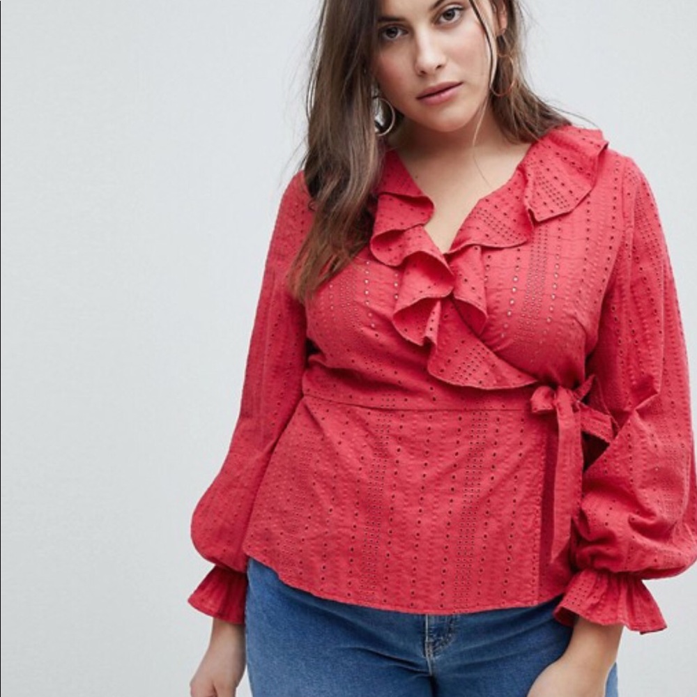 Fashion Union Plus Wrap Front Shirt w/ Ruffle